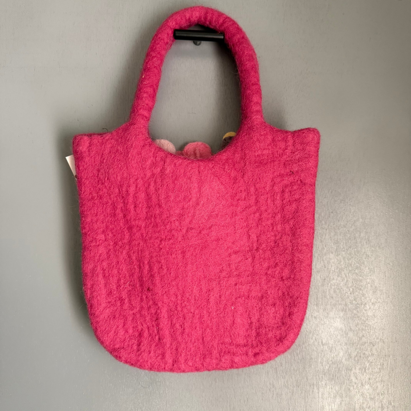 Tara Handknits Pink Boiled Wool Floral Pink Hand Bag Purse Handmade Nwt Nepal — image 8 of 8